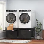 MilleLoom Washer and Dryer Pedestals with Pullout-Shelf and Drawer, 29" Heavy Duty Metal Laundry Pedestal, Universal Washing Machine Stand with Adjustable Feet, 850lbs Capacity, Black