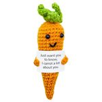 Mini Knitted Doll with Positive Card Positive Knitted Crochet Doll Handmade Knitted Emotional Support Toy Funny Positive Knitted Doll Gift for Family Friends Teacher Colleague Lovers (Carrot)