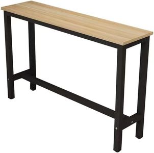 RUHOME 47.2” Bar Table, Metal Frame High Top Table Bistro Pub Table, Rectangular Long Kitchen Counter Dinette Dining Table for Living Room Dining Room Indoor Use 120cm (Light Walnut)