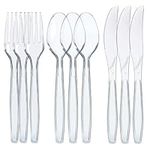 Prestee 300 Plastic Silverware Set, Clear Plastic Cutlery Set, Disposable Set -100 Clear Plastic Forks, 100 Plastic Spoons, 100 Plastic Knives, Heavy Duty Bulk Disposable Flatware Plastic Utensils Set