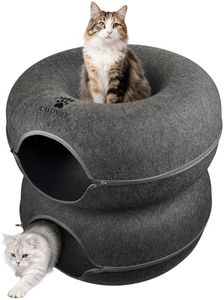 Cavoniel 2-Level Detachable Large Cat Tunnel Bed for Indoor Cats, Scratch-Resistant Felt Donut Cat Cave, Supports Up to 30 lbs, Peekaboo Cat Tube (Dark Grey, L 24 x 24 x 22 in)