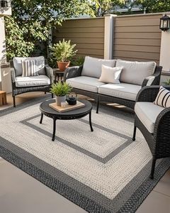 DEXI Woven Hallway Runner Rug, 8x10 Rustic Braided Vintage Carpets, Non Slip Indoor Outdoor Farmhouse Floor Rugs for Entryway, Kitchen, Laundry Room, Black/Ivory