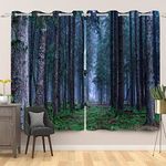 Umpoo Mysterious Forest Blackout Curtains Woods Bare Trees Trunk Green Grass Spring Nature Jungle Landscape Window Drapes 2 Panel Set for Bedroom Living Room, 52 x 63 Inch