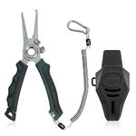 KANAMA 17-4 Stainless Steel Fishing Pliers, 7.5 Inch Rust Saltwater Fishing Pliers with Split Ring, Fish Hook Remover with Tungsten Carbide Braid Cutters, Non-Slip Handles Fishing Gifts for Men
