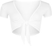 WearAll New Ladies Tie Up Crop Top Womens Short Sleeve Stretch Open Top White 8/10