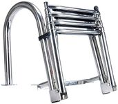 Amarine Made 4 Step Premium Stainless Folding Rear Entry Pontoon Boat Ladder w/Extra Wide Step