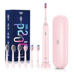 JTF Electric Sonic Toothbrushes for Women-Rechargeable Power Toothbrushes with 5 Cleaning Modes,6 Brush Heads,Once Charging for 60 Days Long Lasting,Travel Case, Pink