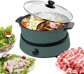 Multifunctional Electric Hot Pot with Divider, Shabu Shabu Hot Pot, Double Flavor Non-Stick Hot Pot, Temperature Control, Large Capacity 4L for 3~7 People,1500W, Green