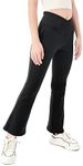 IRELIA Winter Girls Fleece Lined Leggings Cross Waisted Flare Yoga Pants Full Length Bell Bottoms, Black, 12