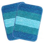 Saral Home Microfiber Striped Anti-Skid Set of 2 Bathmats (Turquoise,35X50 cm)