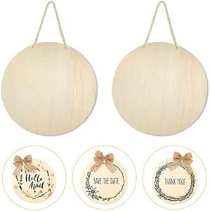 YRONTY 12Inch/30cm Unfinished Wood Circles with Hanger Rope, 1/5Inch/0.5cm Thick Blank Wood Rounds Slices Wood Circles for Crafts, Door Hangers, Painting, Home Wall Decor, Christmas Decor (2)