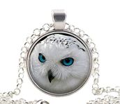 White Snowy Owl Lover Necklace Pendant, Silver Bird Jewellery, Unique Animal Photo Gifts for Women