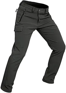 Wespornow Men's-Fleece-Lined-Hiking-Pants Water-Resistance-Snow-Ski-Pants Softshell Snowboarding Pants for Winter, Outdoor (Dark Grey, XX-Large)