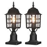 Outdoor Post Light 2-Pack, AOCELEY Exterior Lamp Post Light Fixture with Pier Mount Base, Exterior Pole Lantern Light, Black with Water Ripple Glass