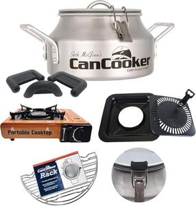 CanCooker Camping Cookware | Butane Stove with Portable Grill Top Conversion, Steam Cooker, Pot Rack, Handle Cover