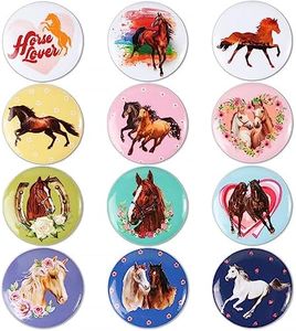 GEBETTER Set 12 Chapas Alfiler Insignias de Caballos, Regalo Original Niños Niñas Cumpleaños Fiestas Infantiles Temáticas Horses Amigos Accesorios Ropa Mochila Obsequio Alumno Colegio