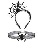 Halloween Spider Headband, Spider Web Headband with Black Spider Necklace Spiderweb Hair Accessories for Halloween Cosplay