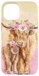 iPhone 15 Cute Scottish Highland Cow Calf For Mom Animal Lover Retro Case