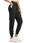 Willit Women's Studio Jogger Cargo Workout Hiking Track Pants Lightweight Athletic Dance Tapered Pants Quick Dry Black L