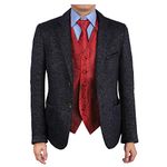 Epoint EGD1B03B-3XL Red Black Patterns Microfiber Dress Tuxedo Vest Neck Tie Set Presents Idea For Accessories