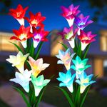 LIUNIAN 2PC Solar Lights Outdoor, Lily Solar Flower Lights, New Upgraded with Bigger Flower and Wider Solar Panel, Multi-Color Changing, for Garden, Patio, Backyard (Red and White)