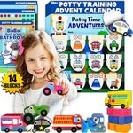 Potty TIME Adventures Potty Training Chart for Toddlers Toilet Training Advent Game Behavior Reward Chart by Lil ADVENTS - 14 Wooden Stacking Block Toys, Car Stickers, Activity Board (Busy Vehicles)