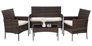 Dopinmin Patio Furniture 4 Piece Patio Set Chairs Wicker Sofa Outdoor Rattan Conversation Sets Bistro Set Coffee Table for Yard Poolside Balcony Backyard Patio and Home，Brown…