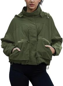 PESION Women's Waterproof Rain Jacket Lightweight Raincoat Hooded Windbreaker Trench Coat, Olive Green, X-Large