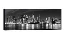 Wieco Art Framed Wall Art New York Manhattan Night View Black and White Wall Decor Canvas Prints Modern Canvas PrintsCityscape Pictures Paintings on Canvas for Bedroom and Living Room P1RAB049-BF