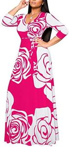 JTNFairy Womens Casual Floral Print Long Maxi Dress Plus Size Plain Party Outfits, Rose9774, Medium