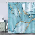 Bonhause Turquoise Marble Shower Curtain Abstract Modern Luxury Bathroom Curtain 180 x 180 cm Waterproof Mildew & Mould Resistant Polyester Fabric Bath Curtain with 12 Hooks