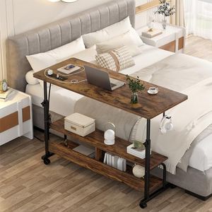 armocity Height Adjustable Standing Desk with Power Outlets, 47/'' Manual Stand Up Storage Shelves Small Mobile Rolling Computer Portable Laptop Table Wheels for Home Office, Rustic