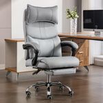 Office Chair, Big and Tall Executive Office Chair with Footrest, Ergonomic Computer Desk Chair with Lumbar Support & Headrest, Strong Metal Base Quiet Crystal Wheel (Light Grey)
