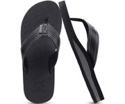 KuaiLu Men's Yoga Mat Leather Flip Flops Thong Sandals with Arch Support Black