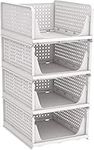 Stackable Wardrobe Closet Organizer - 4 Packs Foldable Plastic Clothes Drawer Organizition Shelf, Collapsible Storage Baskets for Kitchen, Bedroom, Bathrooms