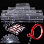 Noverlife 10PCS Press On Nail Storage Box, 2.6x2.6 inch / 6.5x6.5cm Clear Empty Plastic Nail Tips Storage Box with Arcylic Nail Display Sticks, Nail Glue Double Sided Tape for Press on False Nail