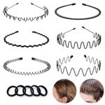 LERNOU Metal Men Headbands Women Hair Bands, Unisex Black Wavy,Spring And Summer Outdoor Sports Headbands, Fashion Simple Elastic Non Slip Hair Accessories (6pcs)