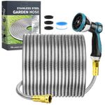 Garden Hose 50FT,OPPSIUE 304 Stainless Steel Water Hose Metal Garden Hose with 10-Mode Nozzle,Heavy Duty Flexible Kink Free Tangle Free, Pet Proof, Puncture Proof for Yard, Outdoor