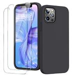 GOODVISH [3 in 1 Designed for iPhone 12 Case, iPhone 12 Pro Case with 2 Screen Protector, Liquid Silicone Soft Phone Case with Microfiber Lining Shockproof Full Protection Cover 6.1inch, Space Black