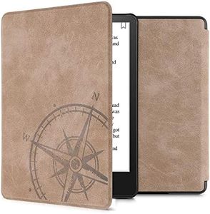 kwmobile Case Compatible with Amazon Kindle Paperwhite 11. Generation 2021 - Faux Suede Cover - Navigational Compass Brown