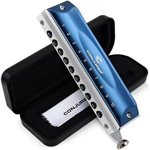 Conjurer Chromatic Harmonica Key of C with Slider - 10 Holes 40 Tones Mouth Organ for Kids& Adults, Students& Beginners, Professional Harmonica in C, 1040C Blue