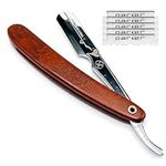 Parker's Rosewood Handle Barber Straight Razor for Men & 5 Premium Razor Blades - Stainless Steel Blade Arm with Clip Closure - Designed for Barber Shop, Professional and Home use