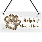 RED OCEAN Personalised Dog Sign Sleeps Here Hanging Paw Print Plaque Dog Gift