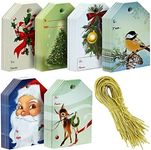 120 Pack Vintage Christmas Gift Tags with Gold Strings for Holiday Presents, 6 Designs (2.2 x 3.5 in)