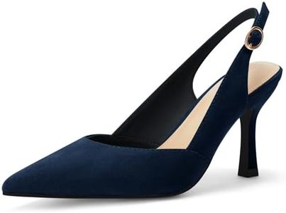 Rilista Women's Slingback Kitten Heels Closed Pointed Toe Wedding Party Dress Pumps Shoes Navy/Suede
