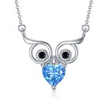 YAFEINI Owl Necklace for Women 925 Sterling Silver Blue Heart Owl Pendant Necklace Jewellery Birthday Gifts for Girls Daughter Her (Owl Necklace)