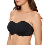 Delimira Women's Strapless Bra Underwire Non Padded Minimiser Plus Size Bandeau Seamless Bra Black 34F