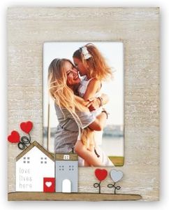 Generico Cornice portafoto in Legno per Foto 10x15 Verticale con casetta Cuori e Scritta Love portaritratti da appoggio