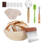 Ninonly Banneton Bread Proofing Basket Set, 9 Inch Sourdough Bread Basket with Linen Liner+Bread Scoring Lame+Dough Whisk+Basting Brush+Dough Cutter, Natural Rattan Bread Making Gift for Bakers