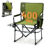 TIMBER RIDGE Heavy Duty Camping Chair with Compact Size, Portable Directors Chair with Side Table and Pocket for Camping, Lawn, Sports and Fishing, Supports Up to 400lbs,Green